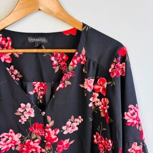 Lane Bryant Black Floral V Neck Button Front Blouse Size 22